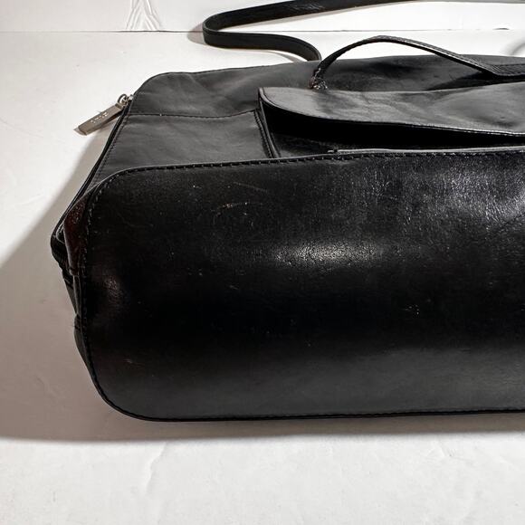 Hobo Black Leather Shoulder Tote Bag Briefcase – 16" Wide – Vintage Work Bag - Picture 9 of 9